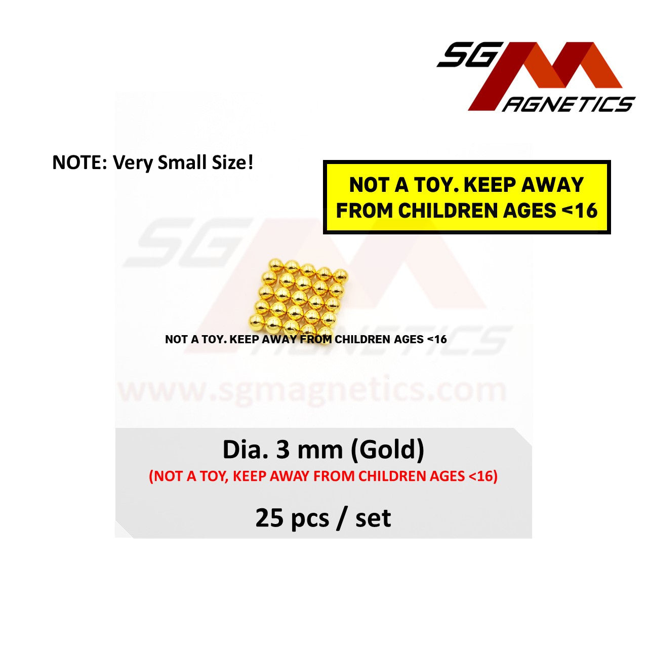 3mm N35 - Gold Coloured Neodymium Sphere Magnets - 25pcs