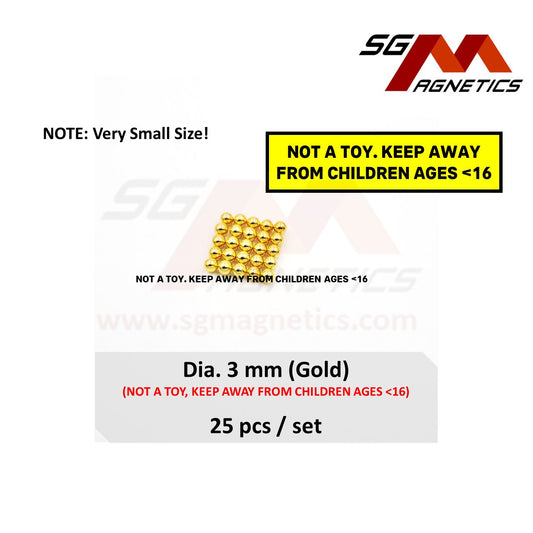 3mm N35 - Gold Coloured Neodymium Sphere Magnets - 25pcs