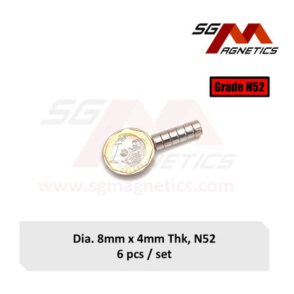 8x4mm N52 - Neodymium Disc Magnets - 6pcs