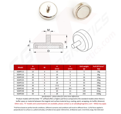 42mm External Threaded Stud Pot SGNPC42 - Neodymium Magnet - 1pc