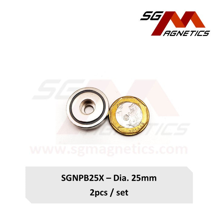 Improved 25mm Counterbore Pot Magnet - SGNPB25X - B: 20kg , X: 22kg