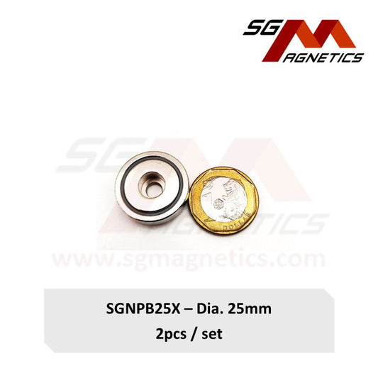 Improved 25mm Counterbore Pot Magnet - SGNPB25X - B: 20kg , X: 22kg