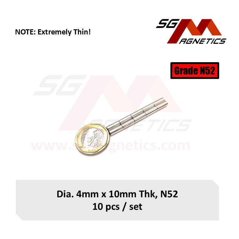 4x10mm N52 - Neodymium Disc Magnets - 10pcs