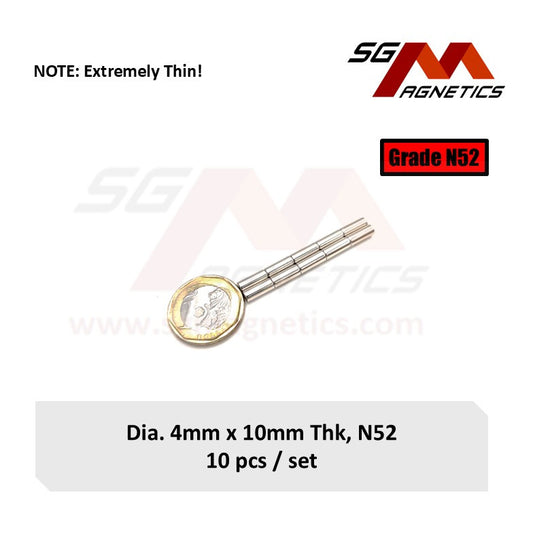 4x10mm N52 - Neodymium Disc Magnets - 10pcs