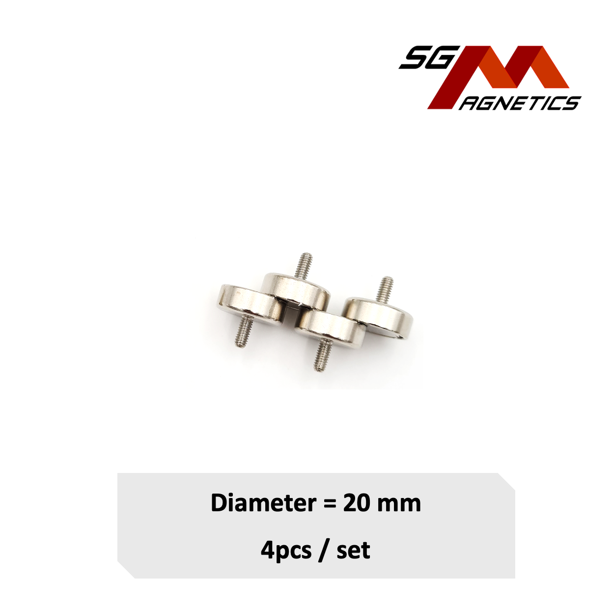 20mm External Threaded Stud Pot SGNPC20 - Neodymium Magnet - 4pcs