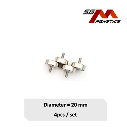 20mm External Threaded Stud Pot SGNPC20 - Neodymium Magnet - 4pcs