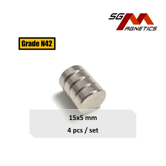 15x5mm N42 - Neodymium Disc Magnets - 4pcs