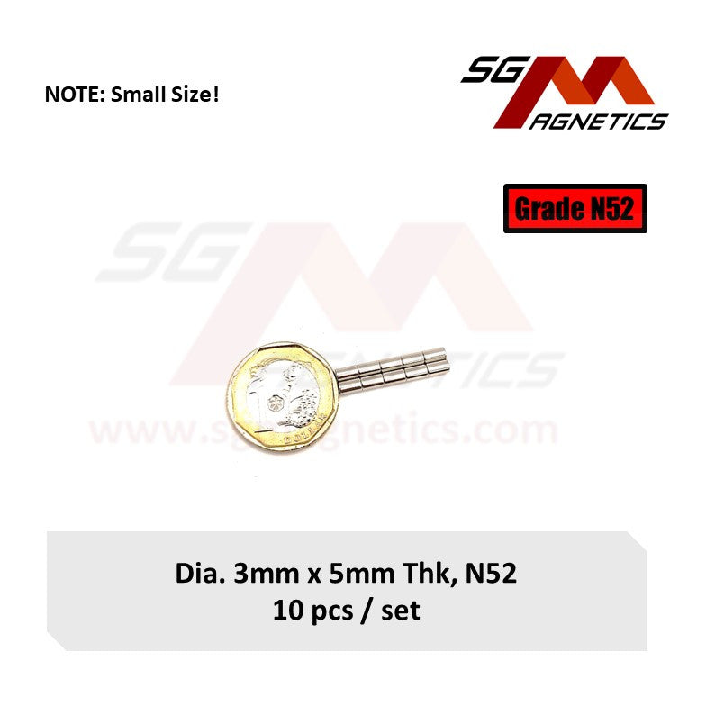 3x5mm N52 - Neodymium Disc Magnets - 10pcs