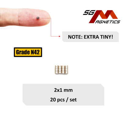 2x1mm N42 - Neodymium Disc Magnets - 20pcs