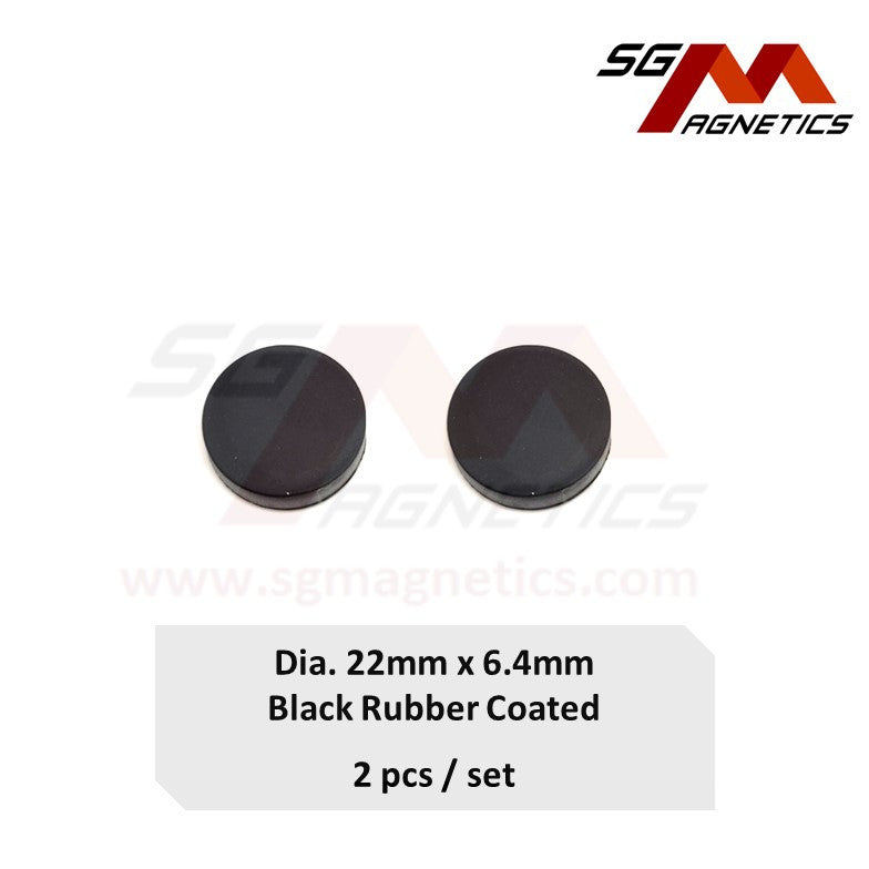 22x6.4mm - Black Rubber Coated Waterproof Magnets - 2pcs