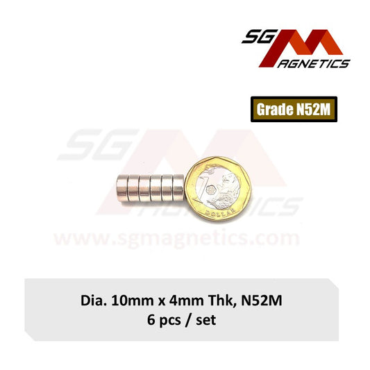 10x4mm N52M - Neodymium Disc Magnets - 6pcs
