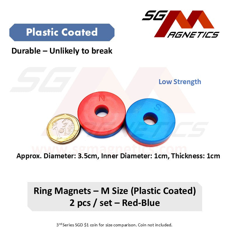 D35mm M Ring - Educational Magnets - Plastic Coated Magnet Ring - 2pcs