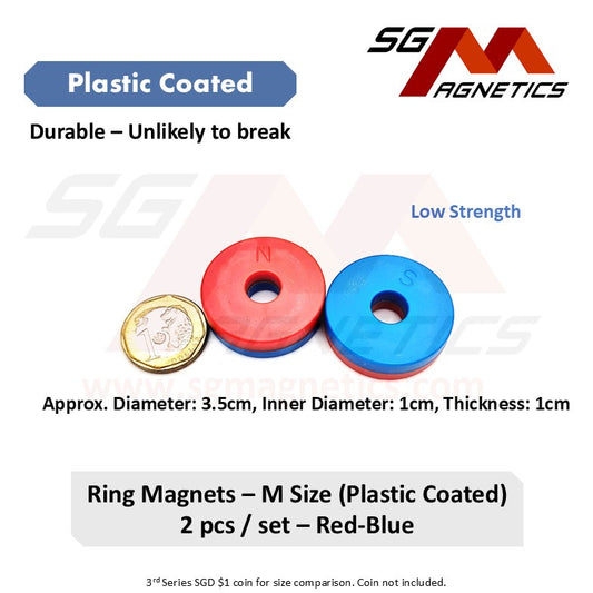 D35mm M Ring - Educational Magnets - Plastic Coated Magnet Ring - 2pcs
