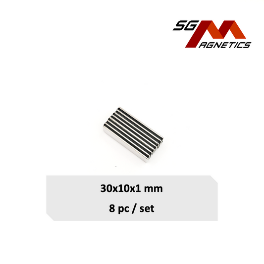 30x10x1mm N35 - Neodymium Block Magnets - 8pcs
