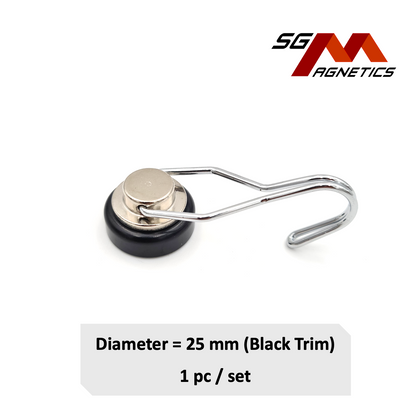 25mm Black Trim 360° Swivel Hook Pot SGNPG25 - Neodymium Magnet - 1pc