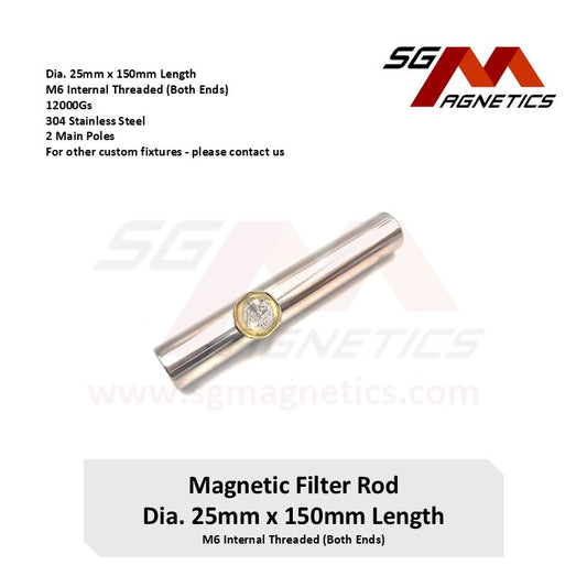 (Old Model) 150mm Magnetic Filter Rod 12000GS - 25mm 1" Stainless Steel Magnet
