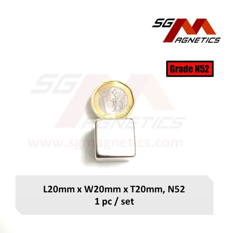 20x20x20mm N52 - Neodymium Cube Magnets - 1pc