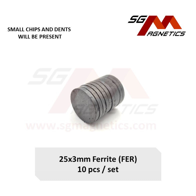 25*3mm - Ferrite Ceramic Disc Magnets - 10pcs