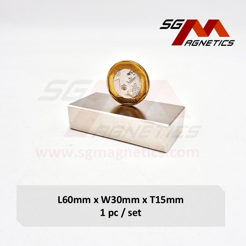 60x30x15mm N35 - Neodymium Block Magnets - 1piece