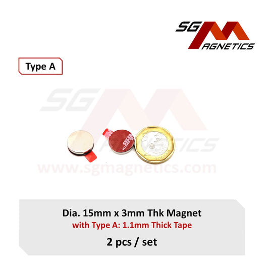 15x3mm N35 Type A Tape - Magnets with 3M Double Sided Adhesive Tape - 2pcs
