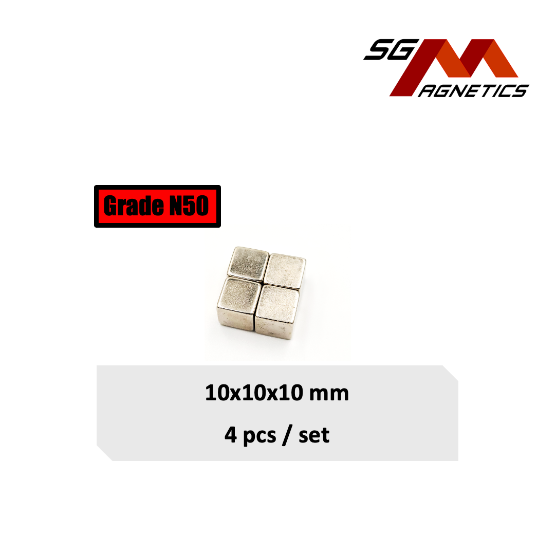 10x10x10mm N50 - Neodymium Block Magnets - 4pcs