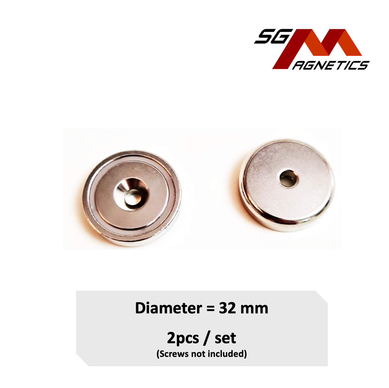 32mm Countersunk Pot SGNPA32 - Neodymium Magnet - 2pcs