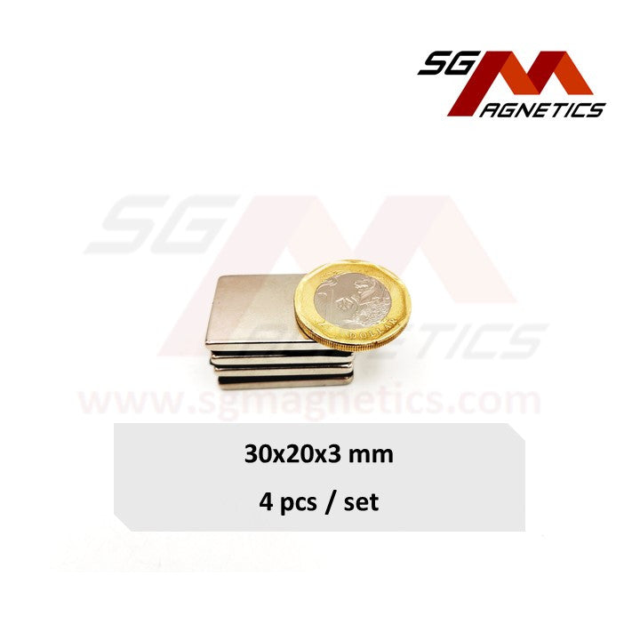 30x20x3mm N35 - Neodymium Block Magnets - 4pcs