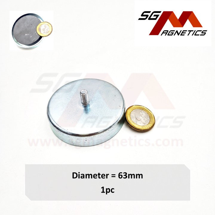 D63mm External Threaded Stud Pot - Ferrite Pot Magnet - 1pc