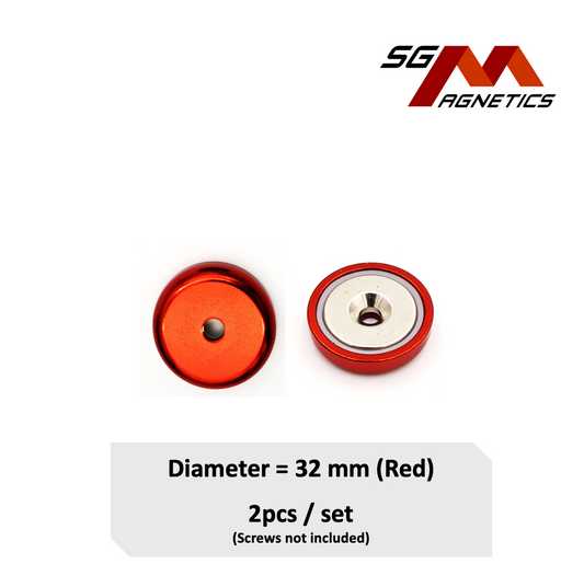 32mm Red Countersunk Pot SGNPA32 - Neodymium Magnet - 2pcs