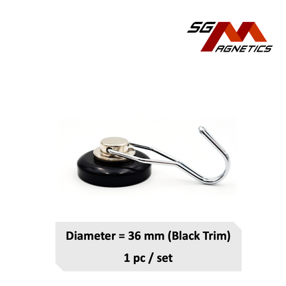 36mm Black Trim 360° Swivel Hook Pot SGNPG36 - Neodymium Magnet - 1pc