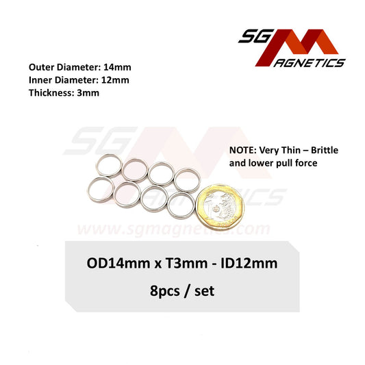14x3-12mm - Neodymium Ring Magnets - 6pcs/pack
