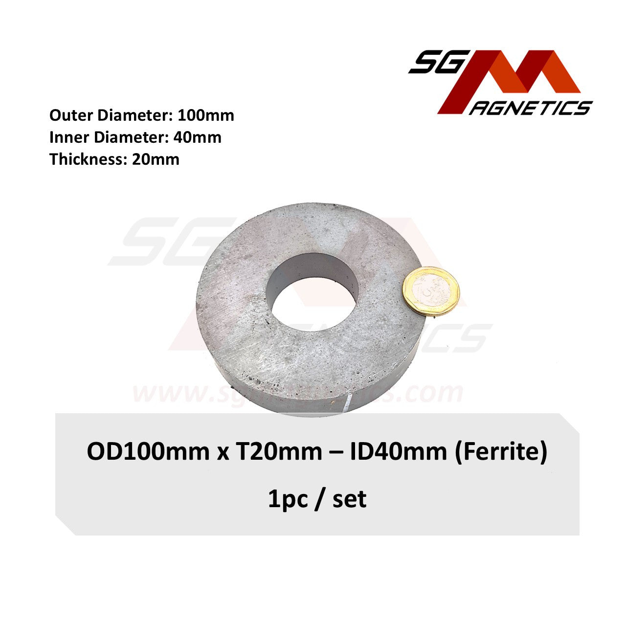 100*20-40mm - Ferrite Ceramic Ring Magnets - 1pc