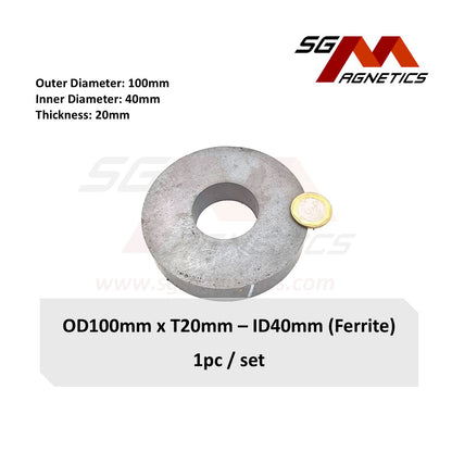 100*20-40mm - Ferrite Ceramic Ring Magnets - 1pc