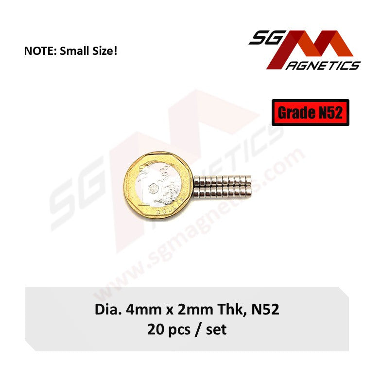 4x2mm N52 - Neodymium Disc Magnets - 20pcs