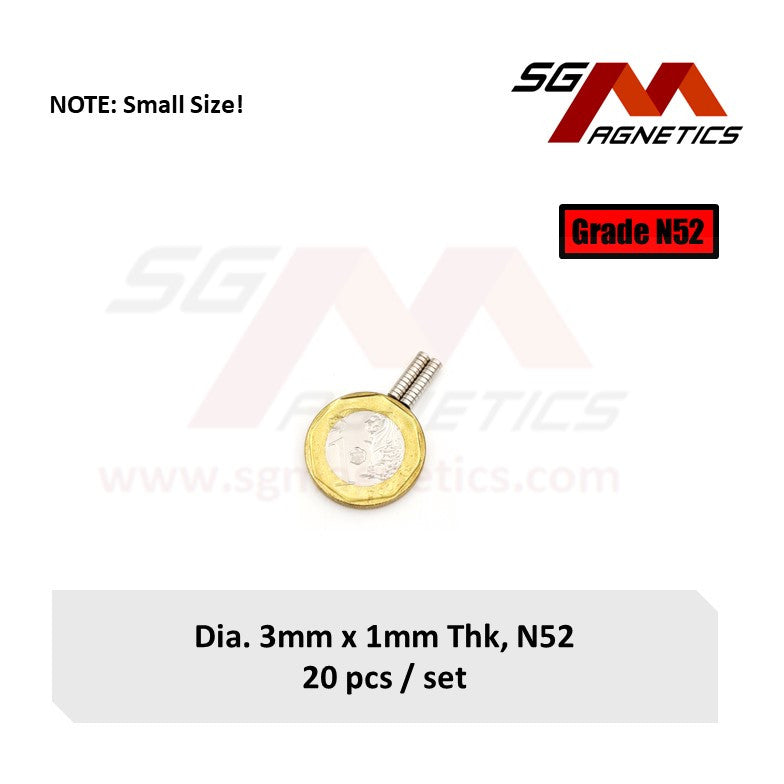 3x1mm N52 - Neodymium Disc Magnets - 20pcs