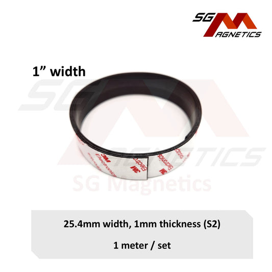 Extra Thin T1mm W 1" Flexible Magnetic Strip Roll, Ver. S2 with 3M adhesive tape