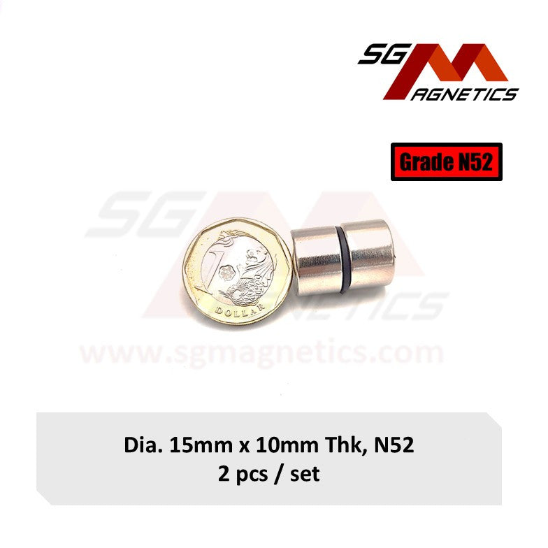 15x10mm N52 - Neodymium Disc Magnets - 2pcs