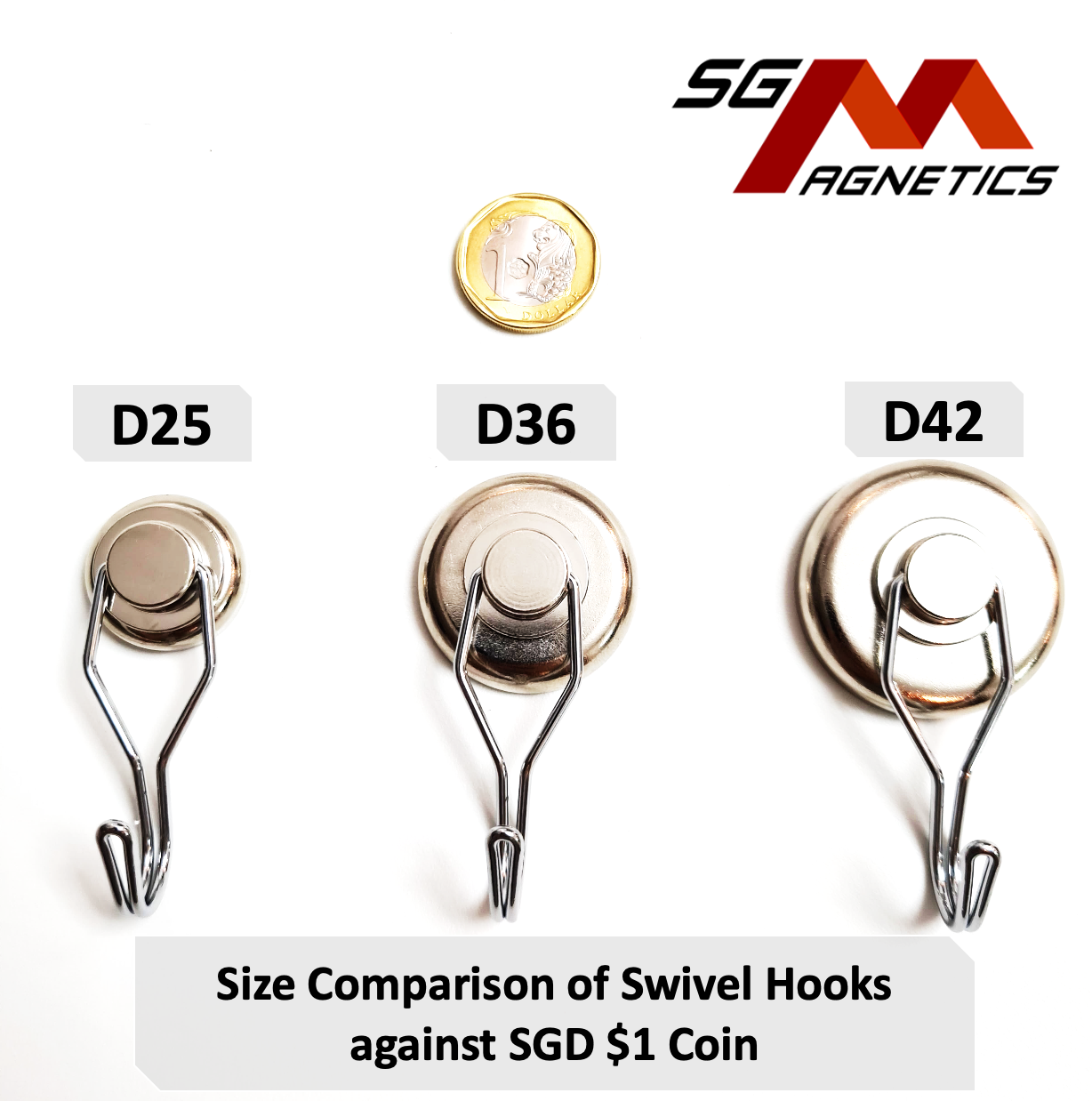 25mm Gold Trim 360° Swivel Hook Pot SGNPG25 - Neodymium Magnet - 1pc