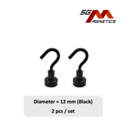 12mm Black Hook Pot SGNPE12 - Neodymium Magnet - 2pcs