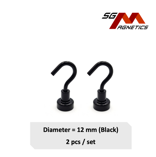12mm Black Hook Pot SGNPE12 - Neodymium Magnet - 2pcs