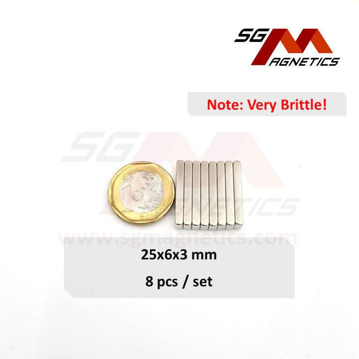 25x6x3mm N35 - Neodymium Block Magnets - 8pcs