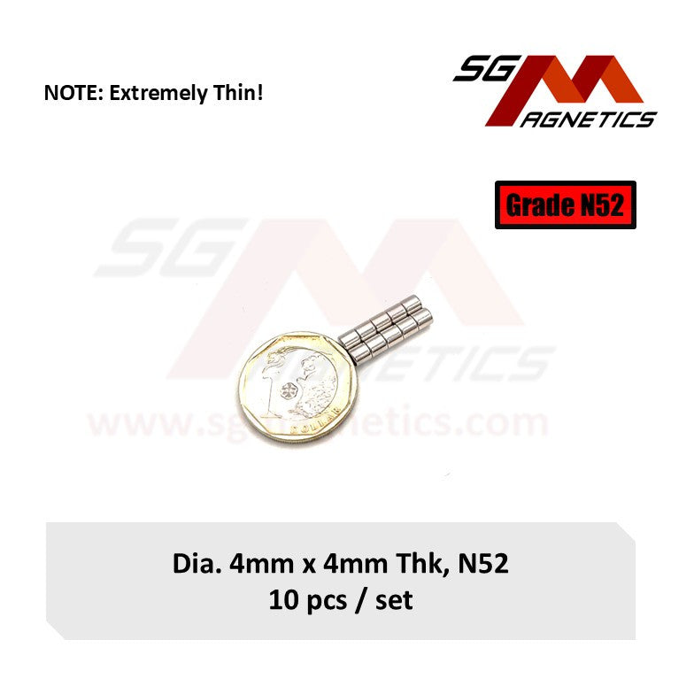 4x4mm N52 - Neodymium Disc Magnets - 10pcs