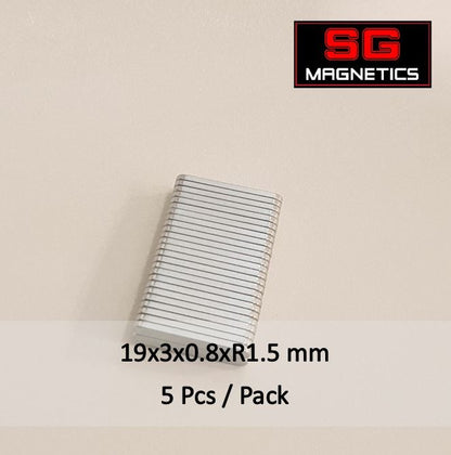 19x3x0.8xR1.5mm N40UH - 4 poles on 1 surface -  5pcs/pack