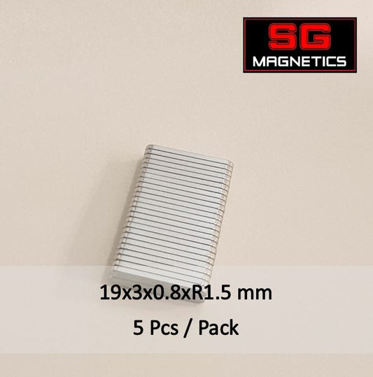 19x3x0.8xR1.5mm N40UH - 4 poles on 1 surface -  5pcs/pack