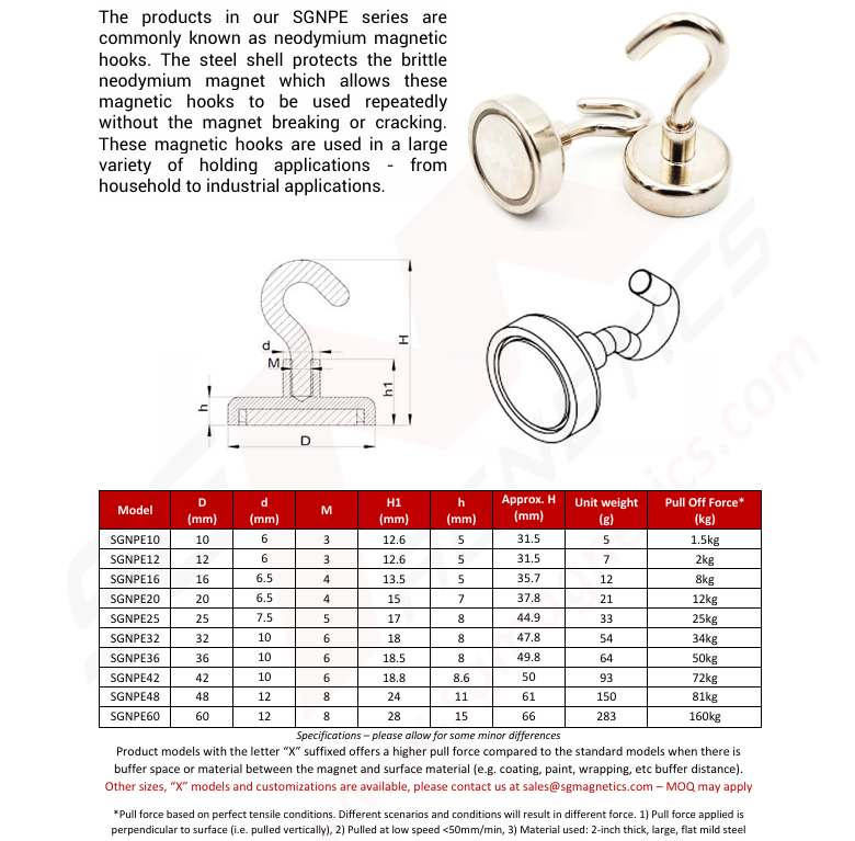 75mm Hook Pot SGNPE75 - Neodymium Magnet - 1pc