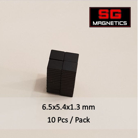6.5x5.4x1.3mm - Black Epoxy Coated (SH) Block Neodymium Magnets - 10pcs