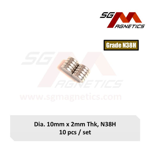 10x2mm N38H - Neodymium Disc Magnets - 10pcs