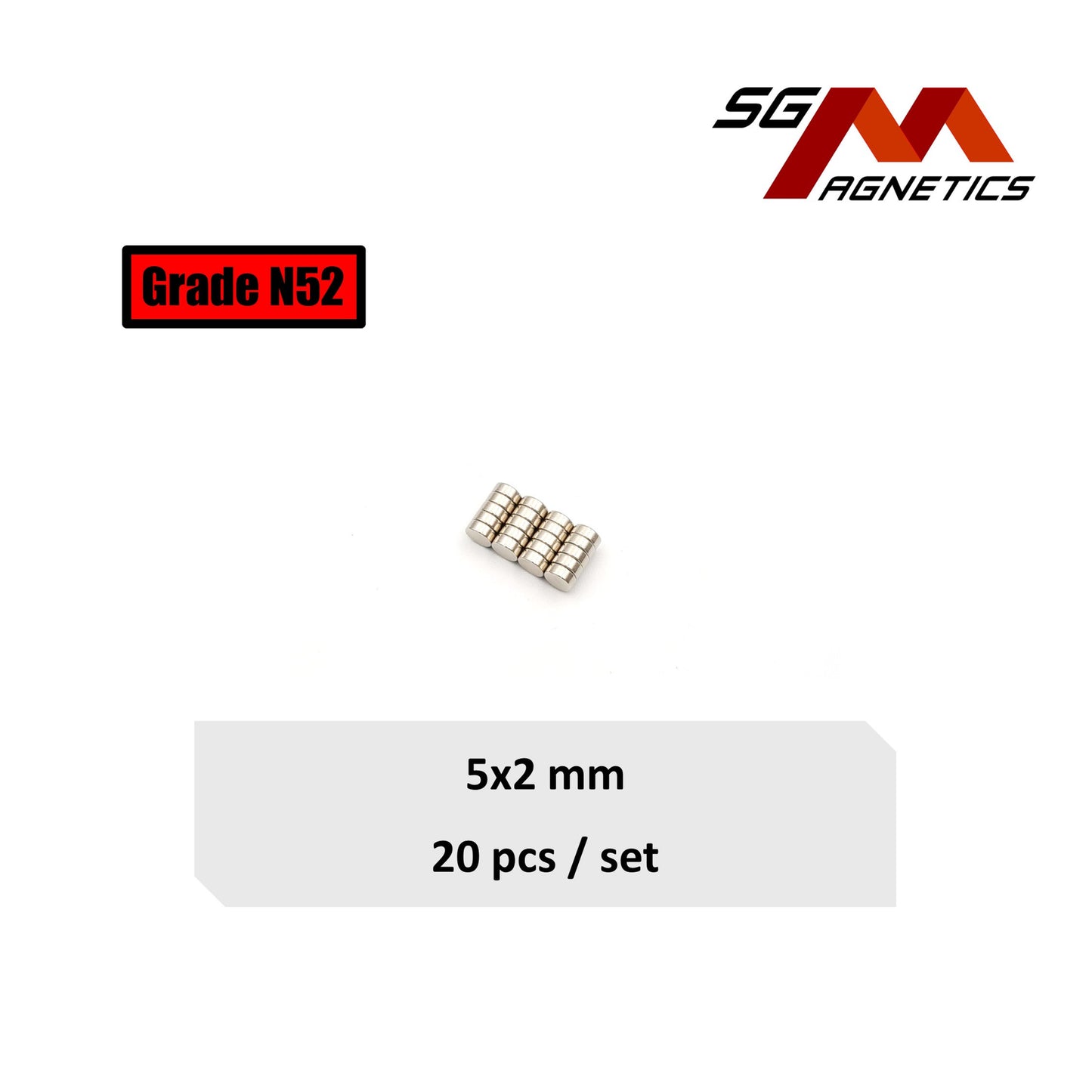 5x2mm N52 - Neodymium Disc Magnets - 20pcs
