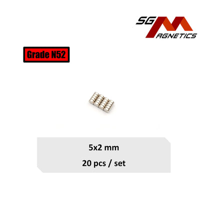 5x2mm N52 - Neodymium Disc Magnets - 20pcs