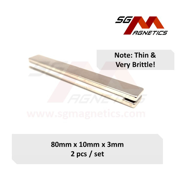 80x10x3mm N35 - Neodymium Block Magnets - 2pcs